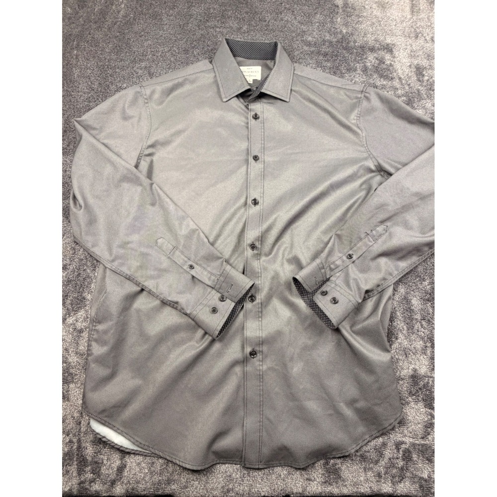 Con.Struct Mens Slim‎ Fit 4-Way Stretch Dress Shirt Gray Micro Pattern Large
